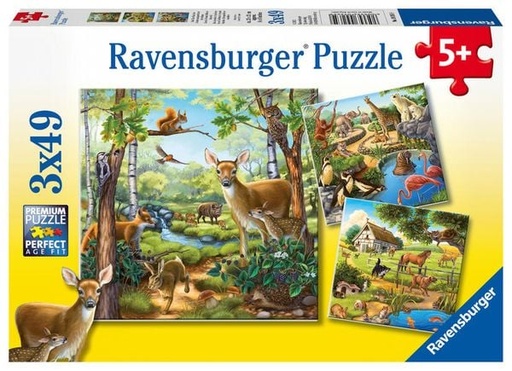 Kinderpuzzle ab 5 Jahren - Wald-/Zoo-/Haustiere - 49 Teile